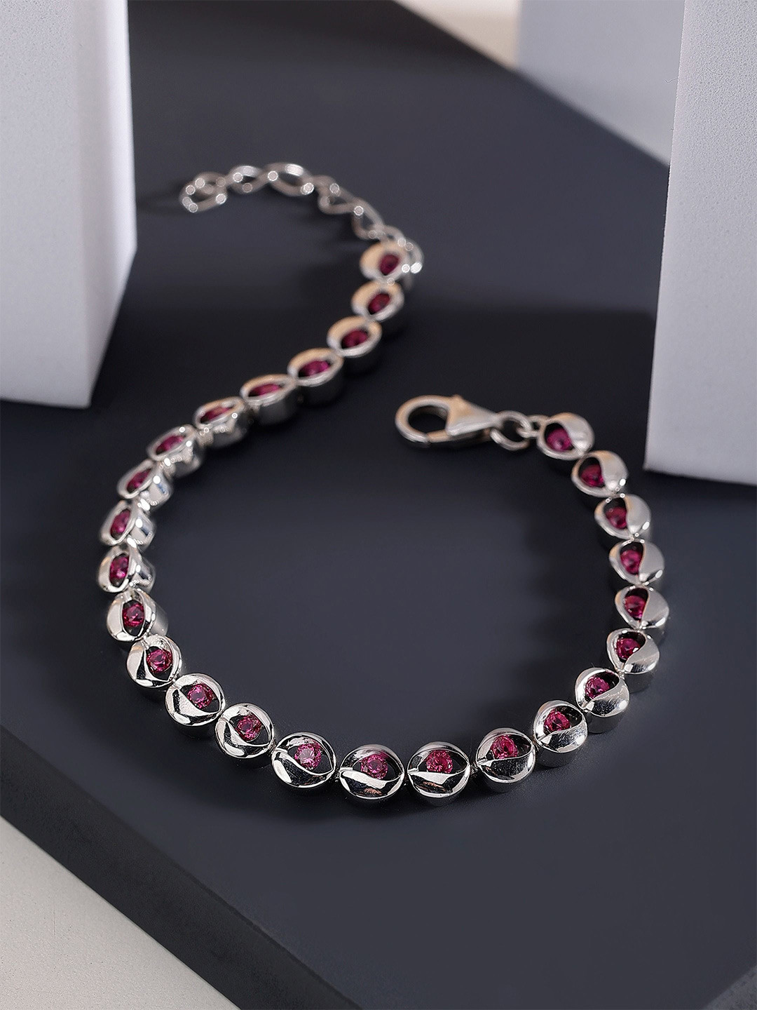 

DIAVO Ruby Radiance Silver Artificial Stone Studded Wraparound Bracelet