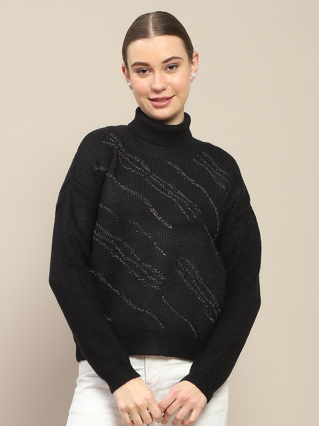 

Madame Women Pullover Embellished Sweaters, Black