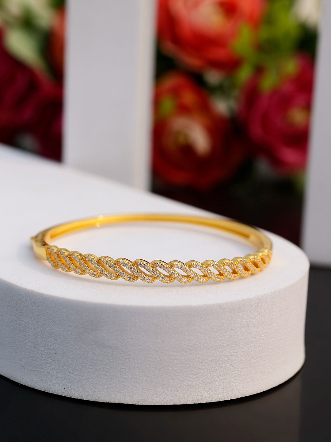 

DIAVO Essence of Grace Braided Gold-Plated Silver Cubic Zirconia Bangle-Style Bracelet