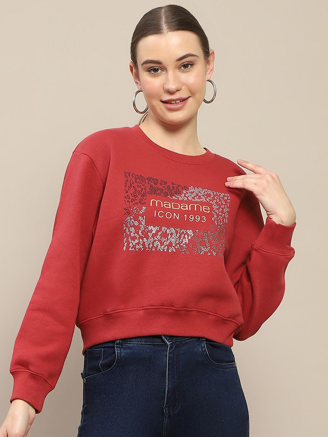 

Madame Women Printed Pullover Sweatshirt, Rust