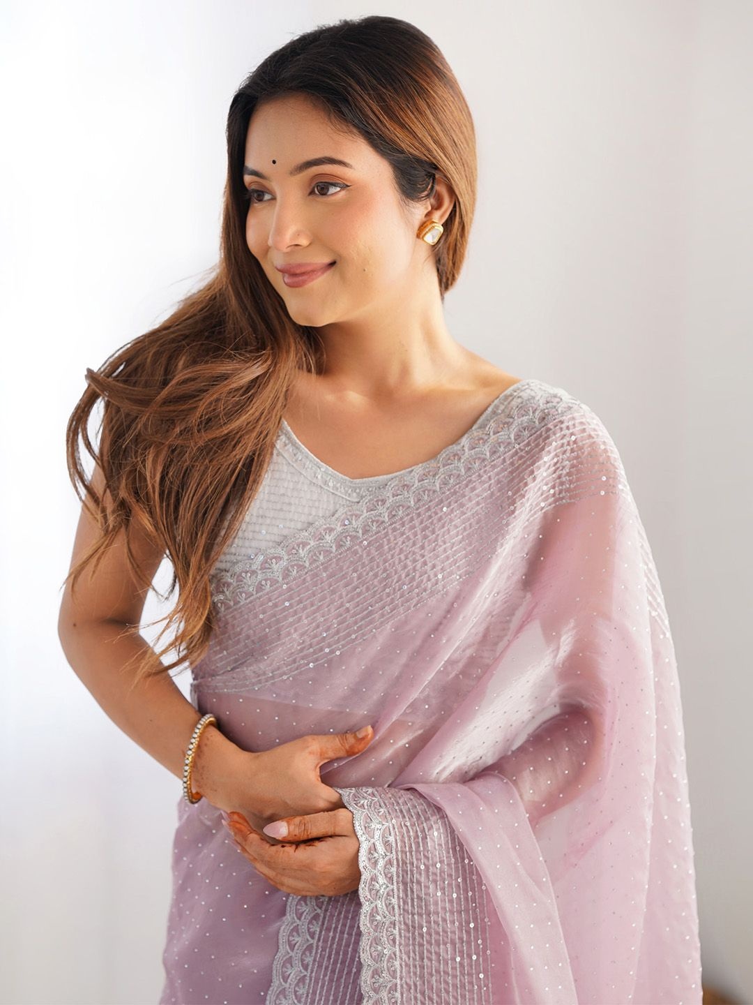 

Saree mall Embellished Sequinned Organza Saree, Pink