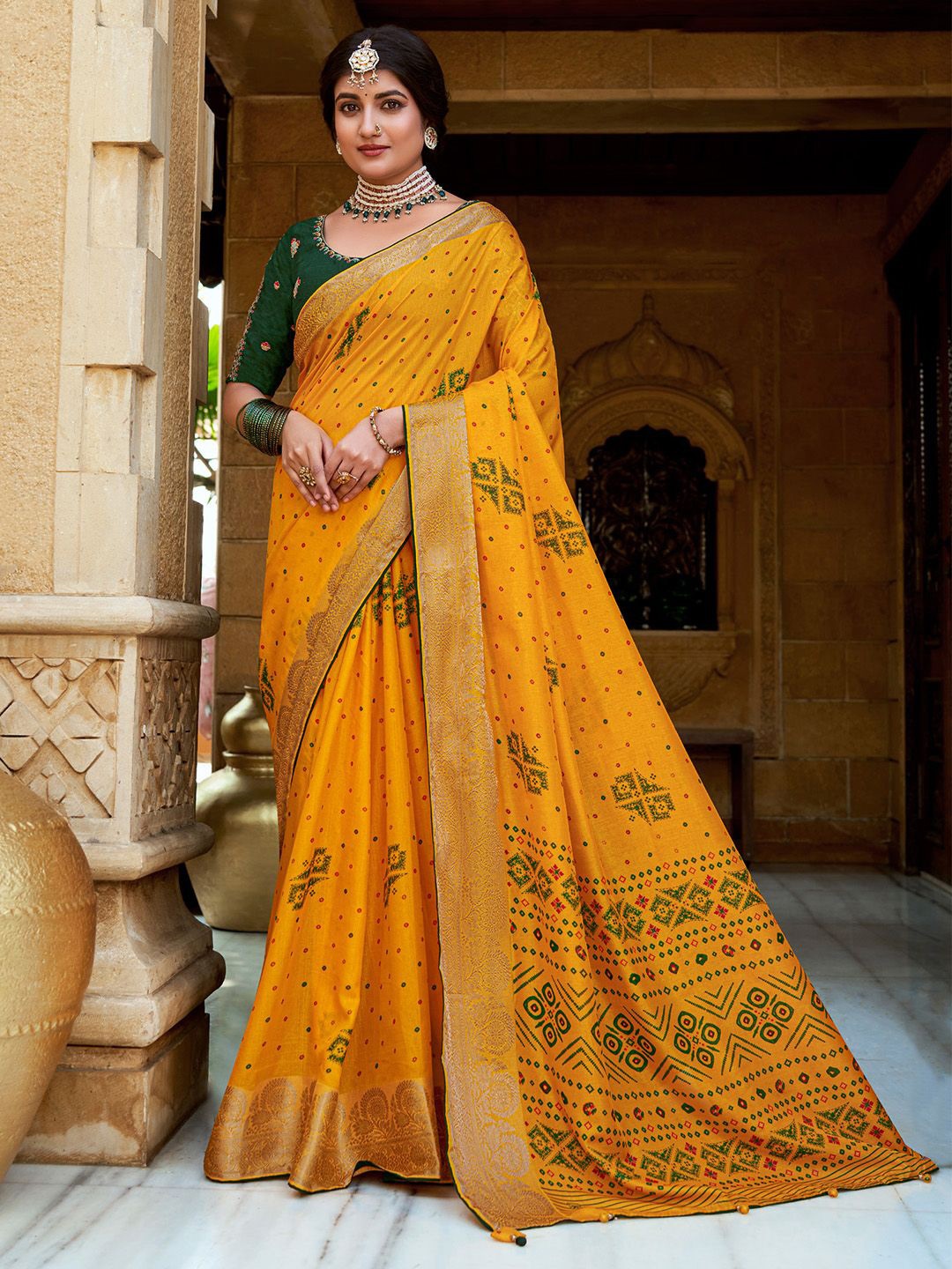 

Saree mall Ethnic Motifs Printed Zari Saree, Yellow