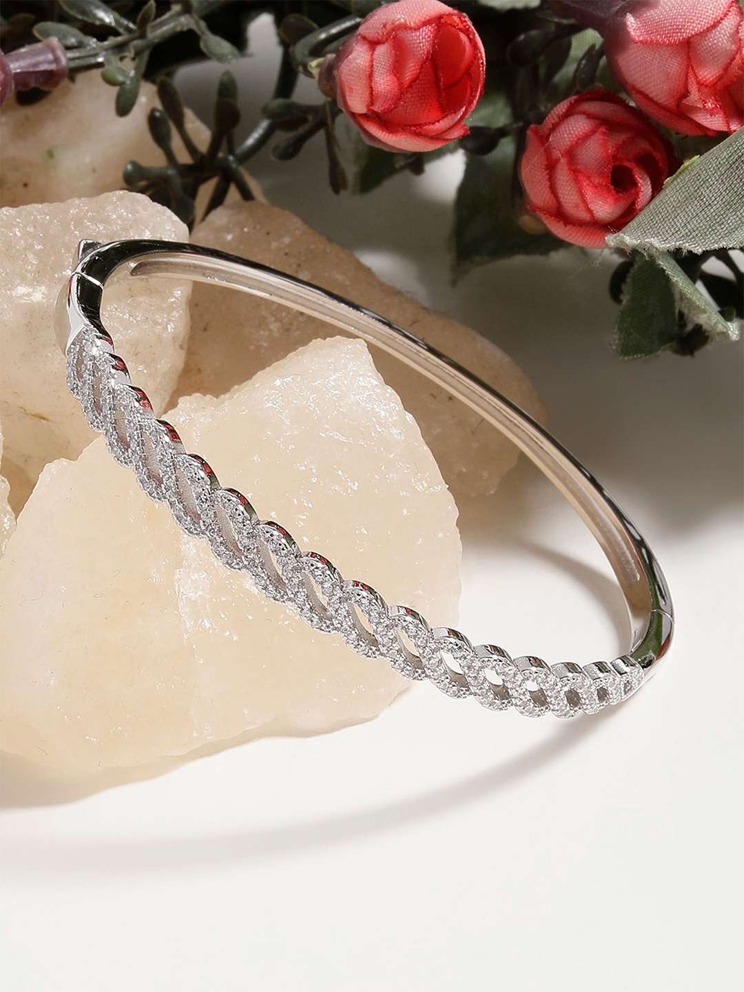 

DIAVO Essence of Grace Braided Silver Cubic Zirconia Bangle-Style Bracelet