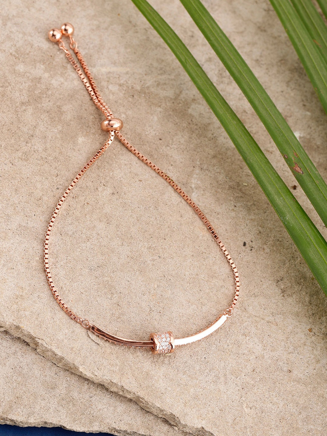 

DIAVO Zenith-Minimalist Rose Gold-Plated Silver Cubic Zirconia Wraparound Bracelet