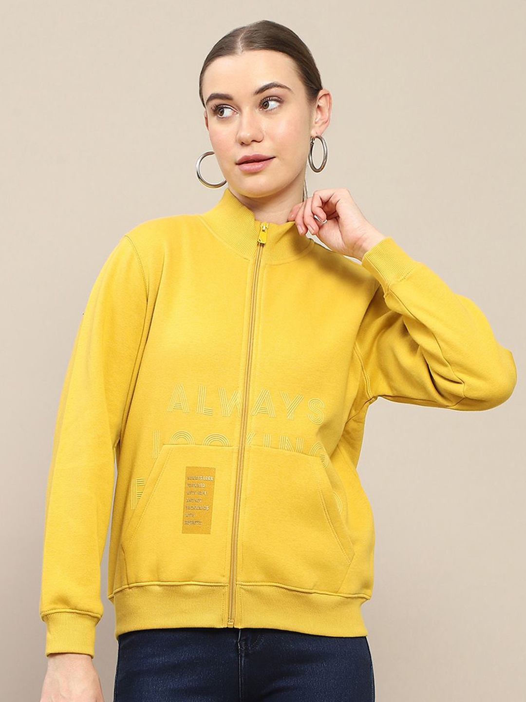 

Madame Women Zipper Sweatshirt, Mustard