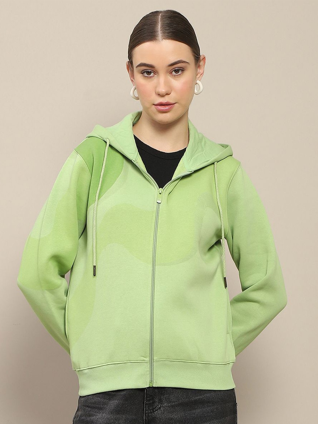 

Madame Women Zipper Hooded Sweatshirt, Green