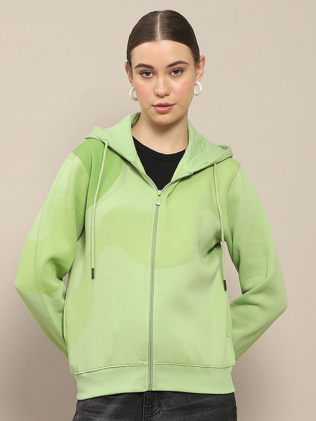 

Madame Women Hooded Front-Open Sweatshirt, Green