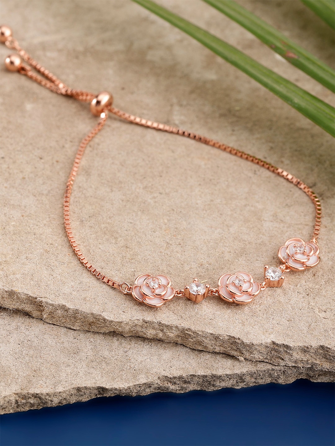 

DIAVO Rose Gold-Plated Silver Cubic Zirconia The Gulab Charm Wraparound Bracelet