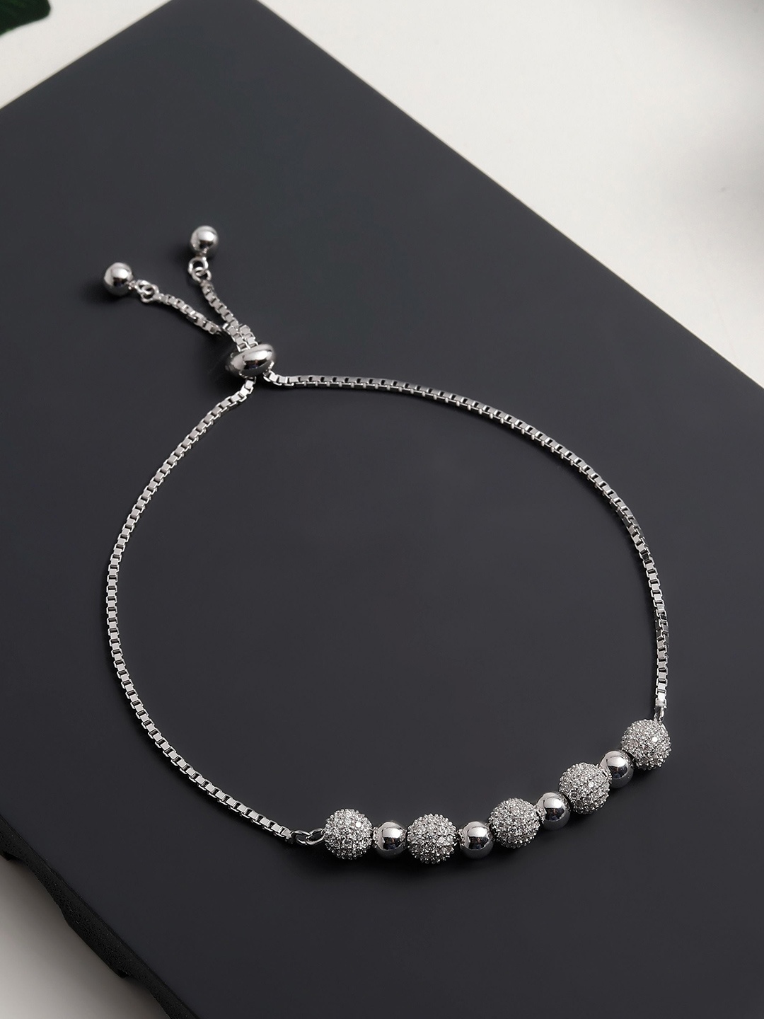 

DIAVO Cubic Zirconia The Zoe Bead Silver Wraparound Bracelet