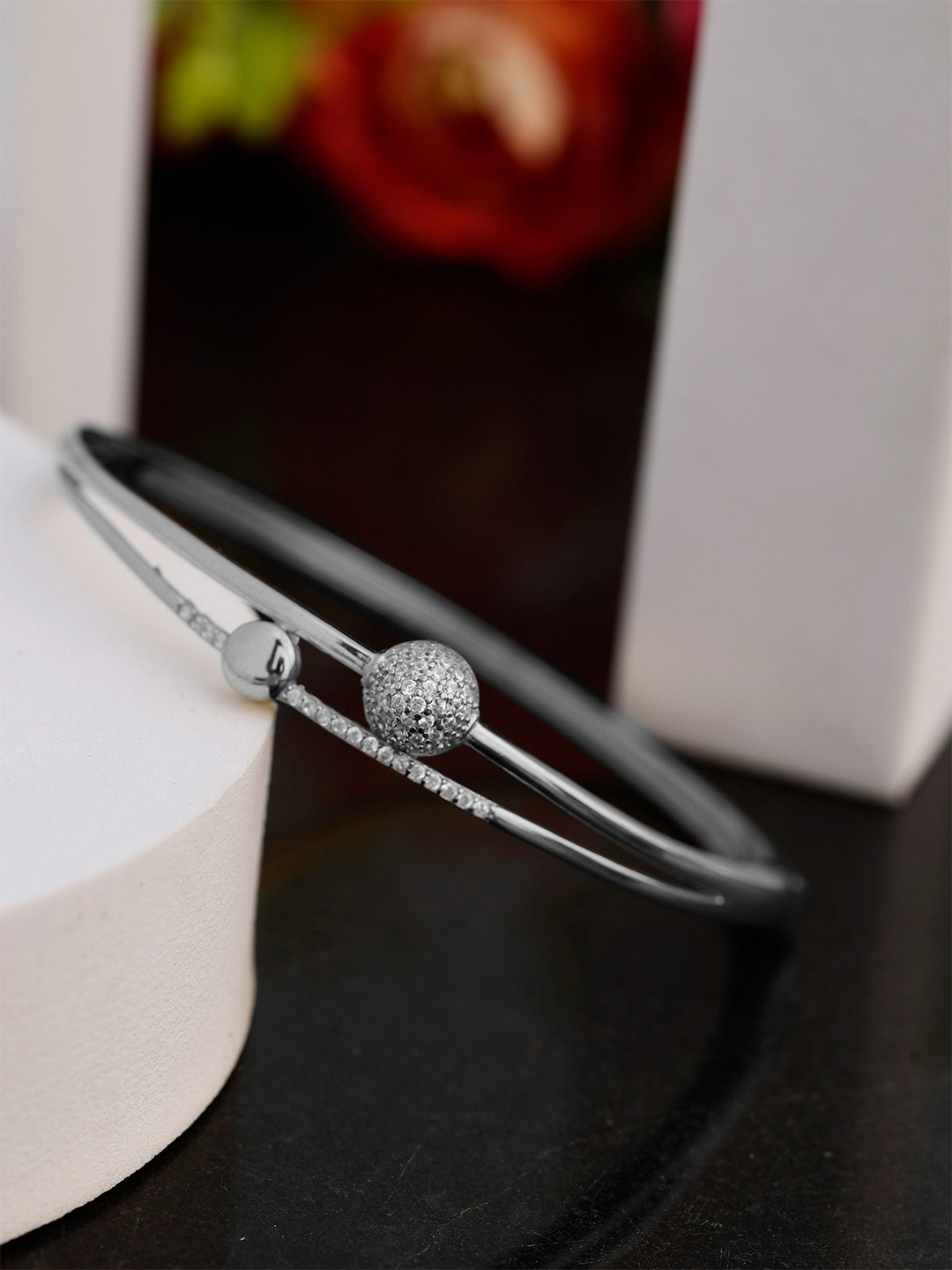 

DIAVO Cubic Zirconia The Nissa Layered Silver Bangle-Style Bracelet
