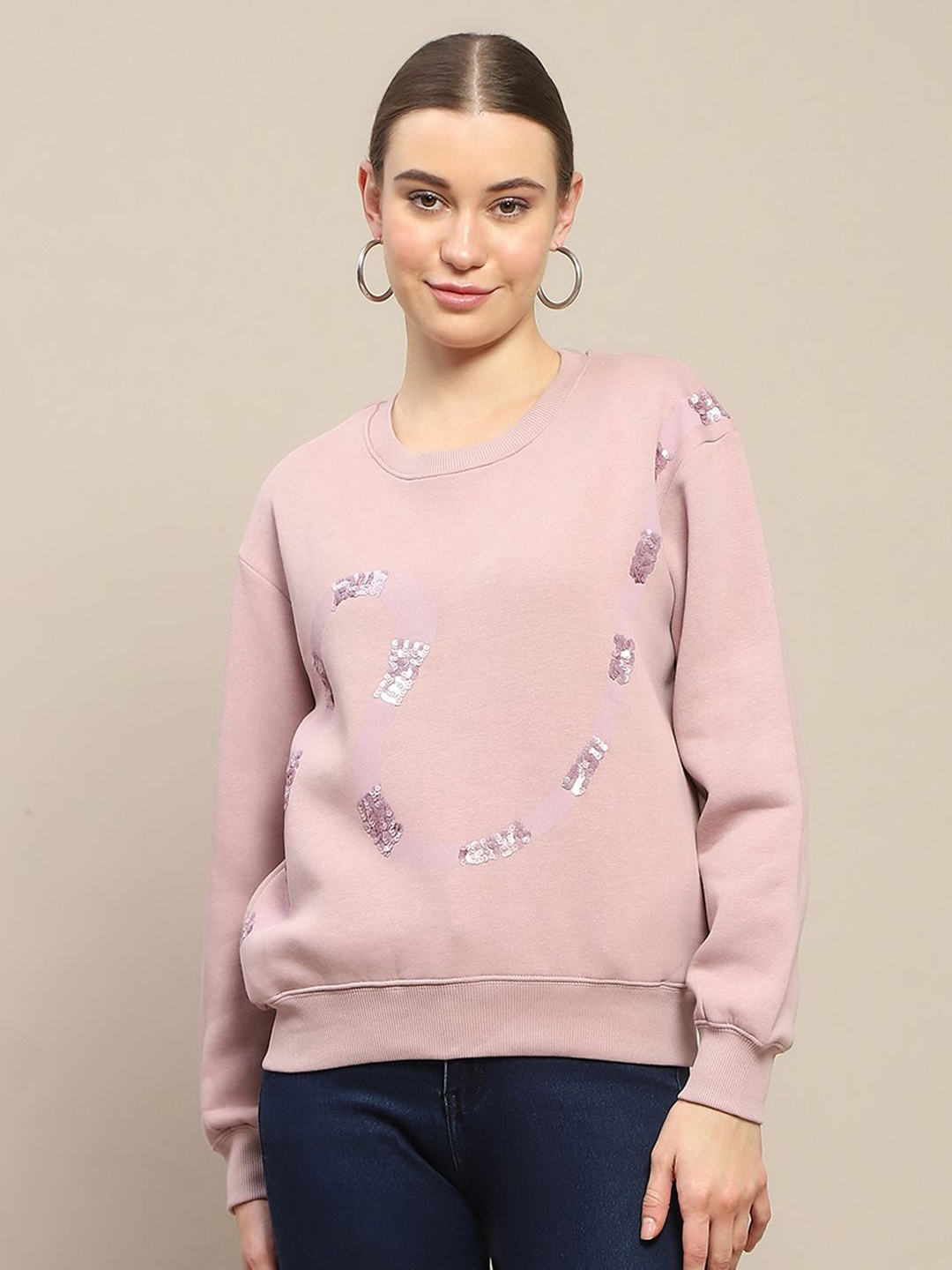 

Madame Women Embroidered Pullover Sweatshirt, Peach