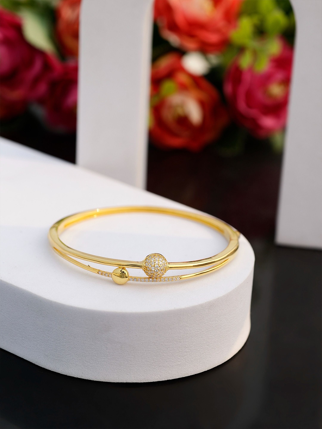 

DIAVO Gold-Plated Cubic Zirconia Studded The Nissa Layered Bangle-Style Bracelet