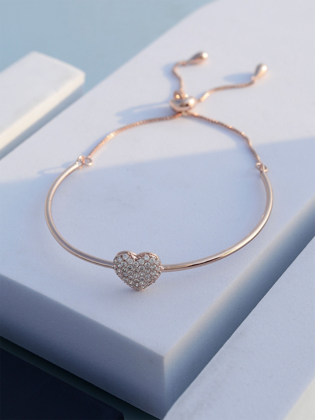 

DIAVO Rose Gold-Plated Cubic Zirconia Studded Aurora Heart Wraparound Bracelet