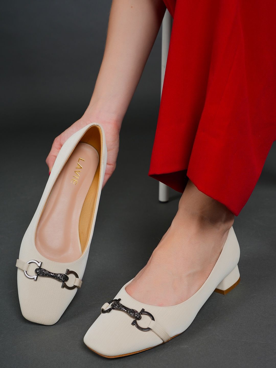 

Lavie Women Party Block Heel Sandals, Cream