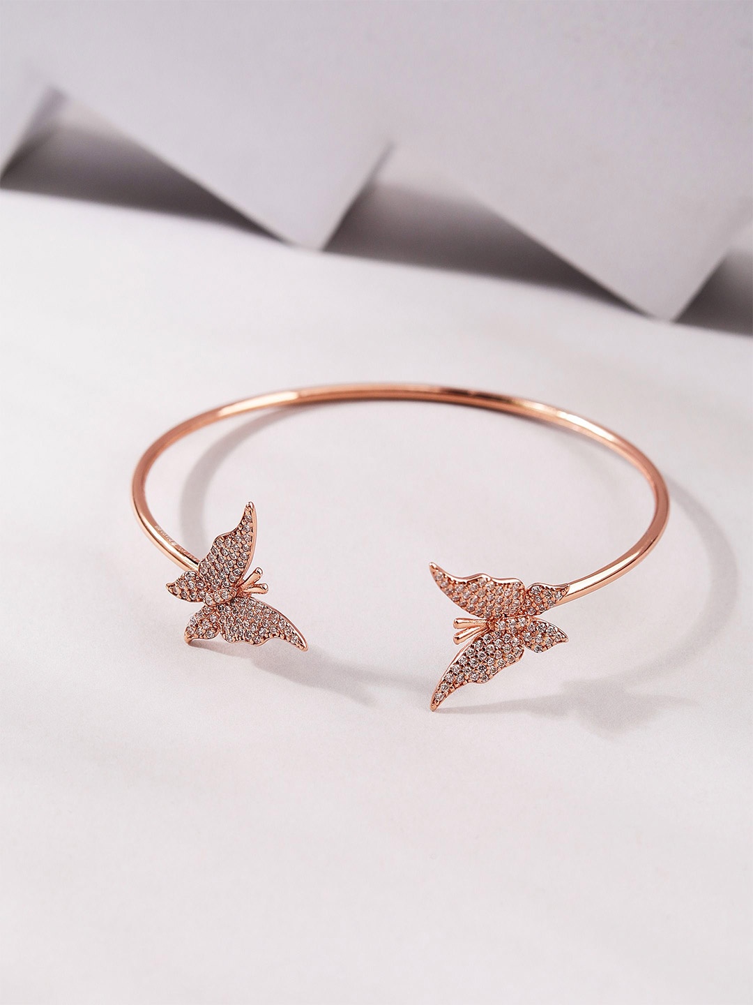 

DIAVO Cubic Zirconia Studded Butterfly Waltz Cuff Bracelet, Rose gold