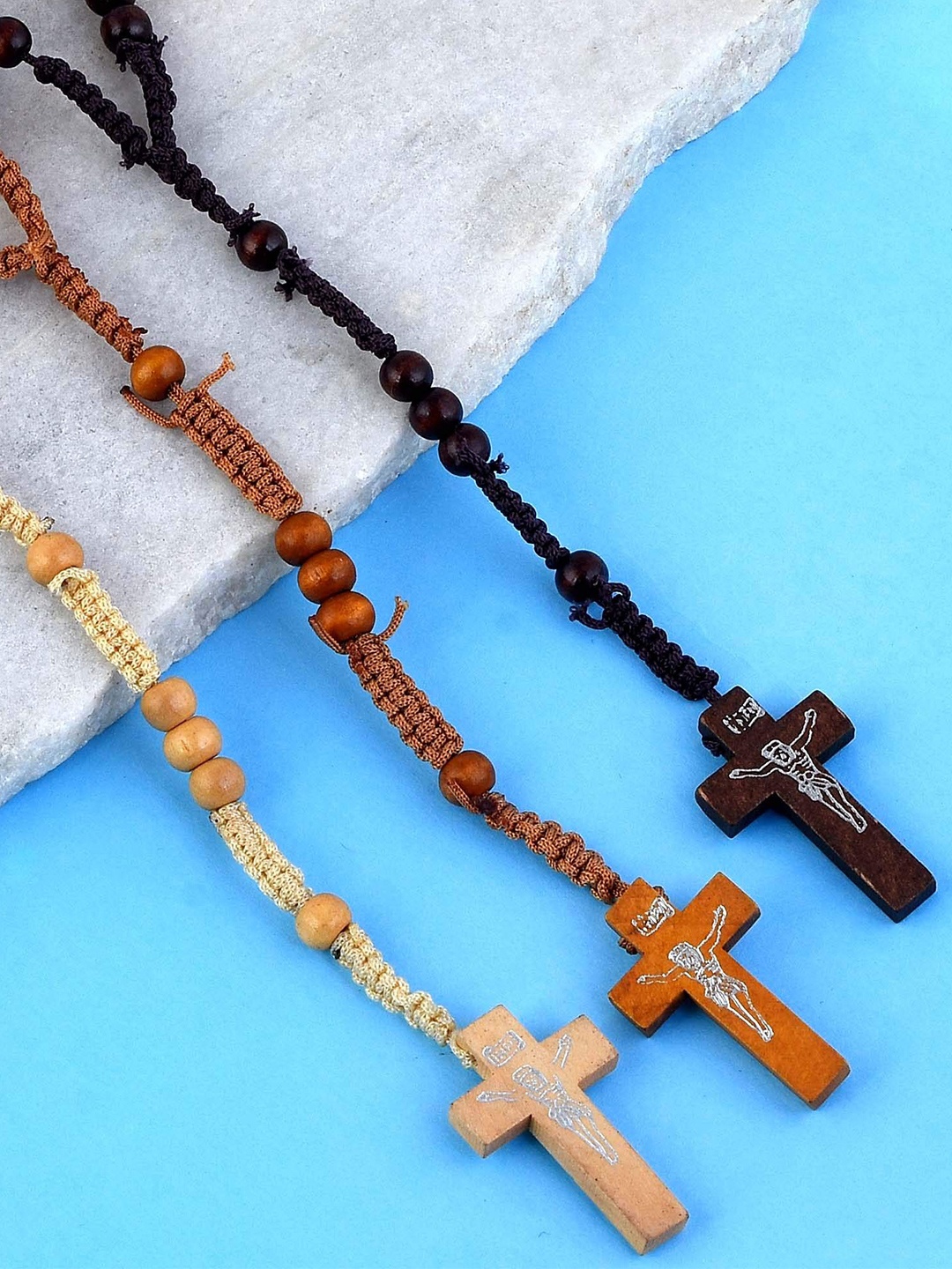 

MEMOIR Men Set Of 3 Brass-Plated Minimal Necklaces, Brown