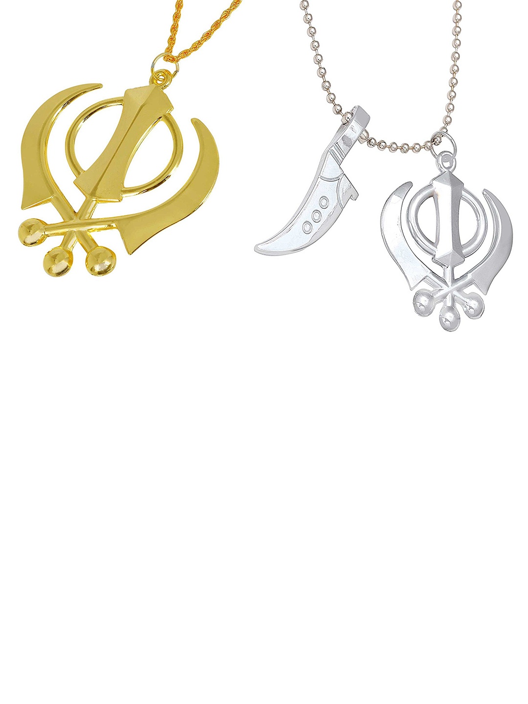 

MEMOIR Pack Of 2 Gold & Silver Plated Khanda Pendant With Chain