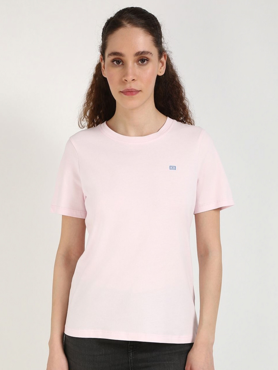 

Tommy Hilfiger Women Solid Round Neck Cotton T-shirt, Pink