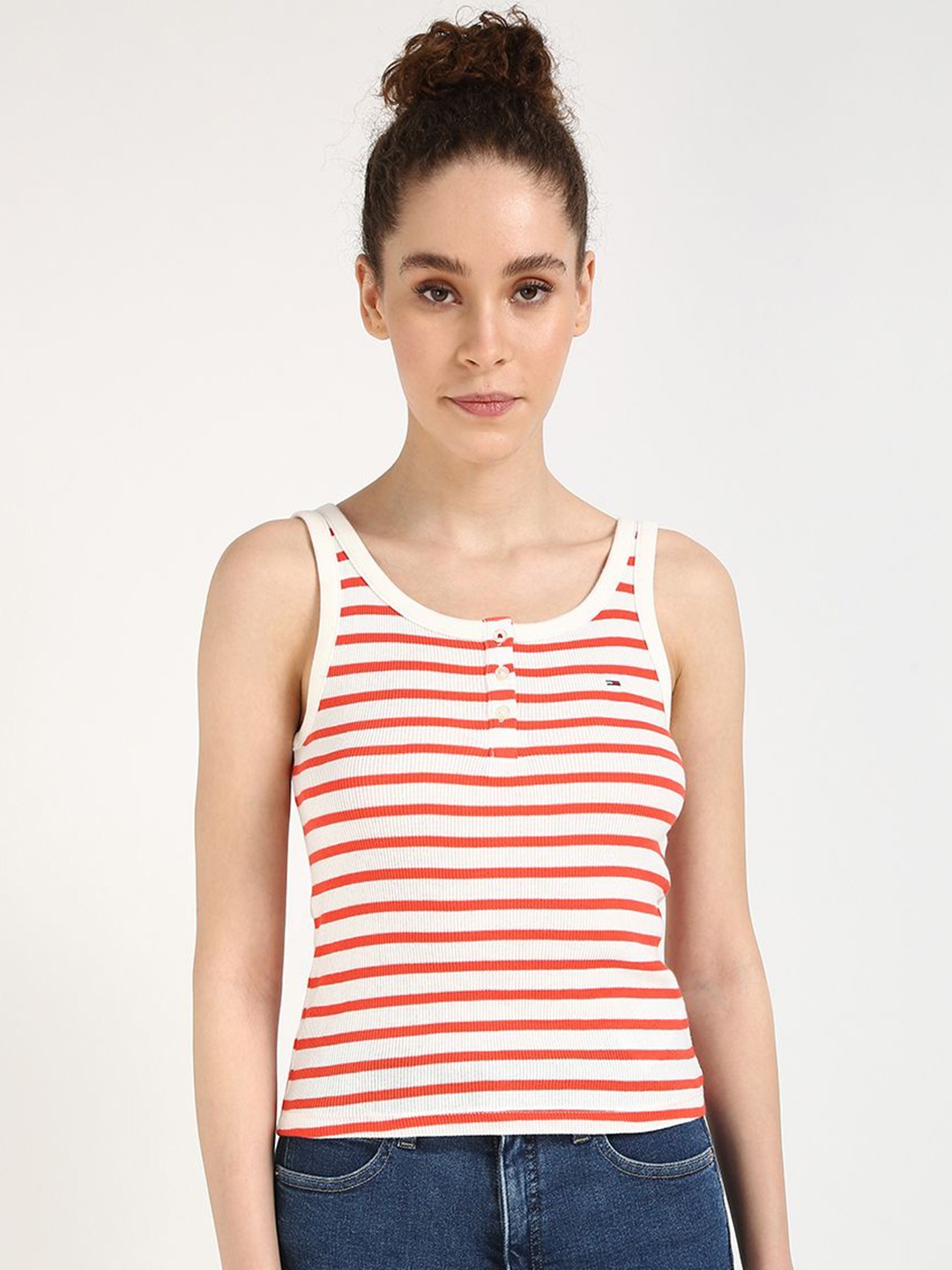 

Tommy Hilfiger Women Striped Shoulder Straps Sleeveless Cotton Tank Top, White