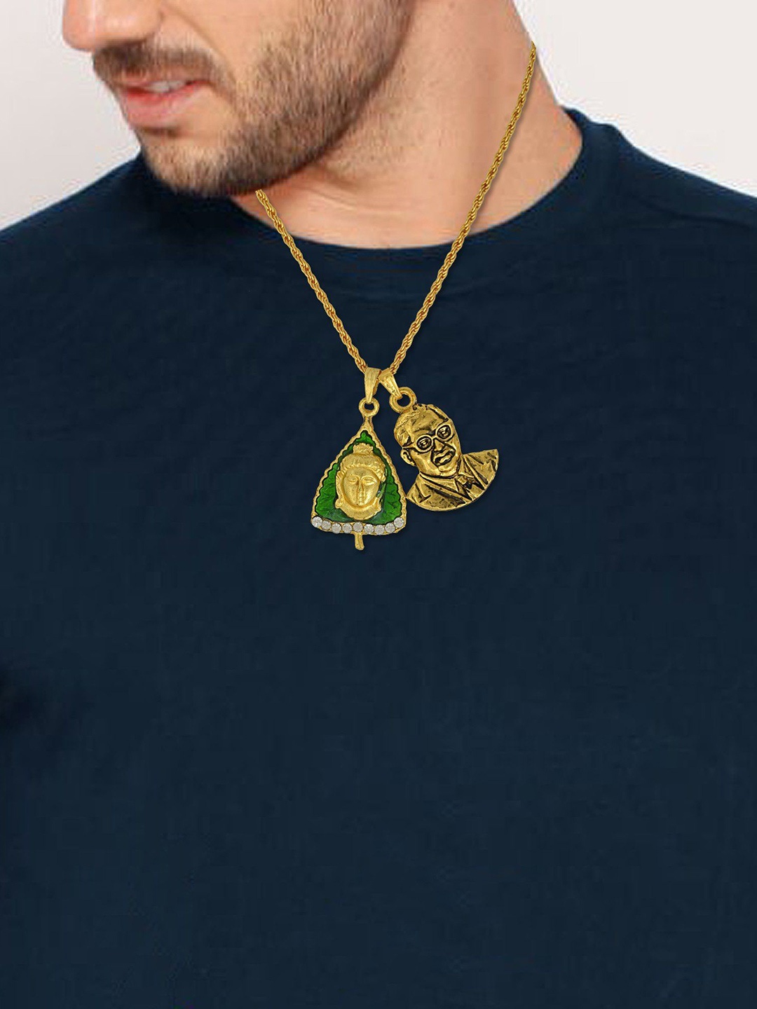 

MEMOIR Men 24KT Gold Plated Buddha and Ambedkar Pendant With Chain