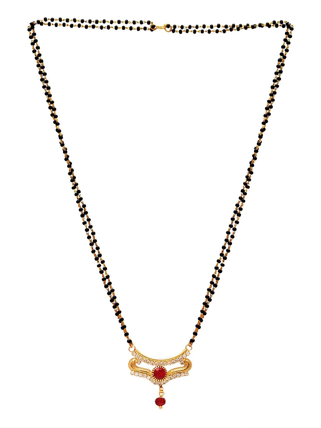 

MEMOIR Gold Plated Sterling Silver CZ Stone Stone Studded & Beaded Mangalsutra
