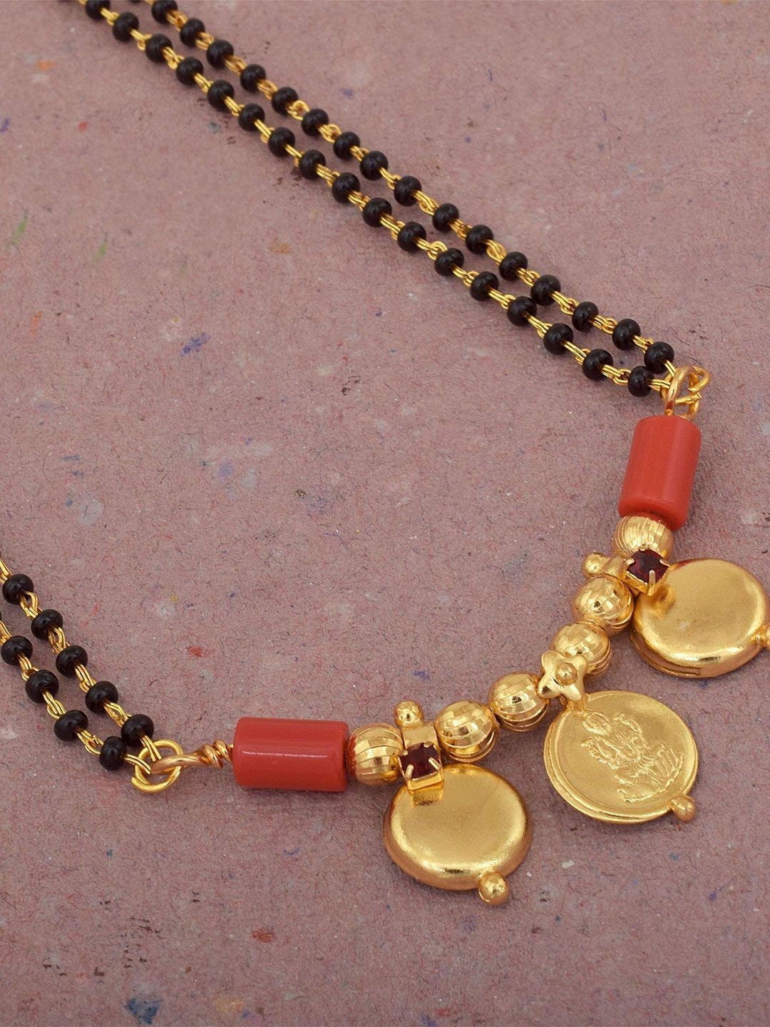 

MEMOIR Gold-Plated Stone-Studded & Beaded Mangalsutra