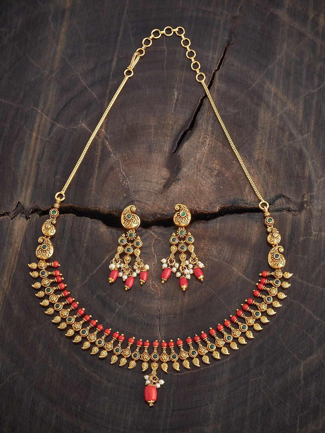 

Kushal's Fashion Jewellery Gold-Plated Stone-Studded & Beaded Antique Jewellery Set