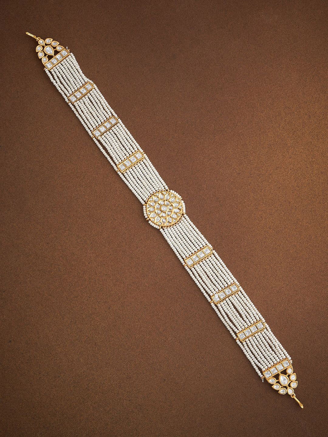 

Kushal's Fashion Jewellery Kundan Studded Rhodium-Plated Sheeshphool, White