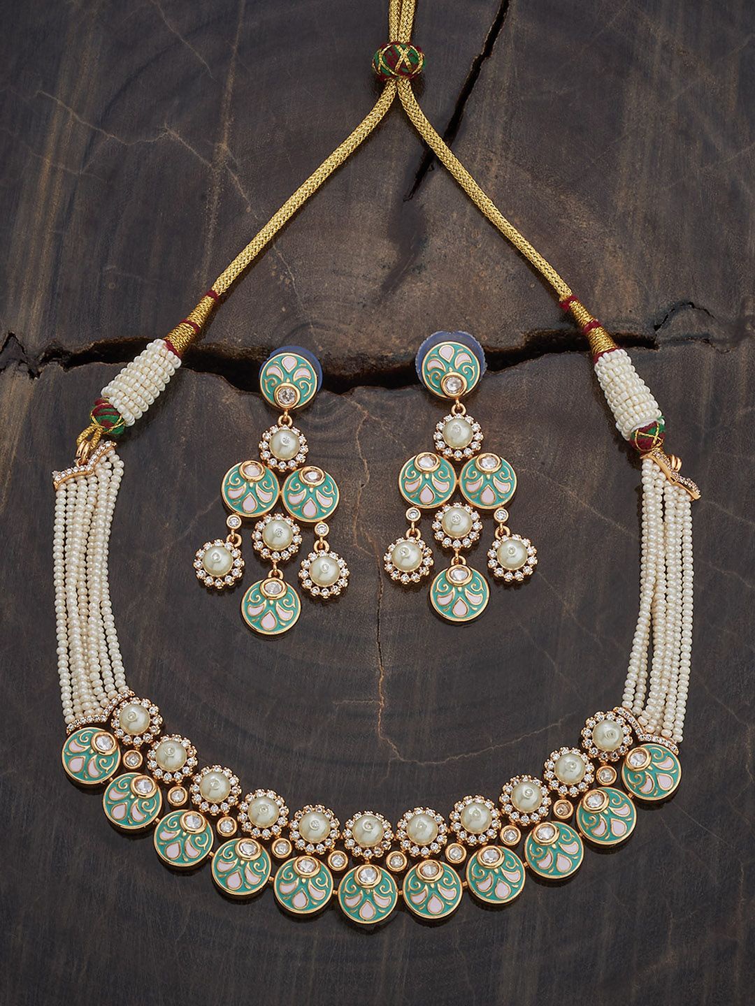 

Kushal's Fashion Jewellery Victorian Plated Kundan Studded & Pearls Beaded Jewellery Set, Gold