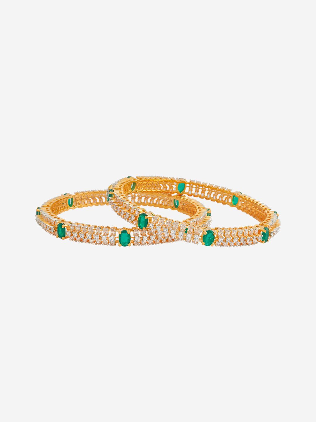 

Kushal's Fashion Jewellery Set Of 2 Gold-Plated American Diamond-Studded Bangles