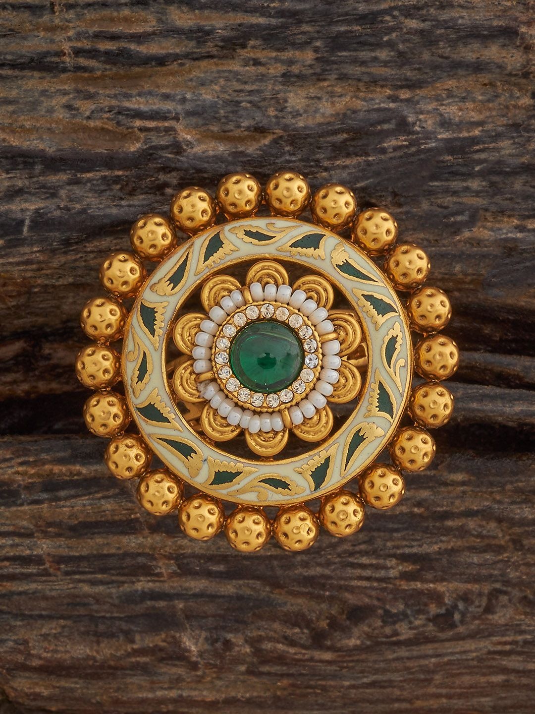 

Kushal's Fashion Jewellery Gold-Plated Stone-Studded Antique Finger Ring