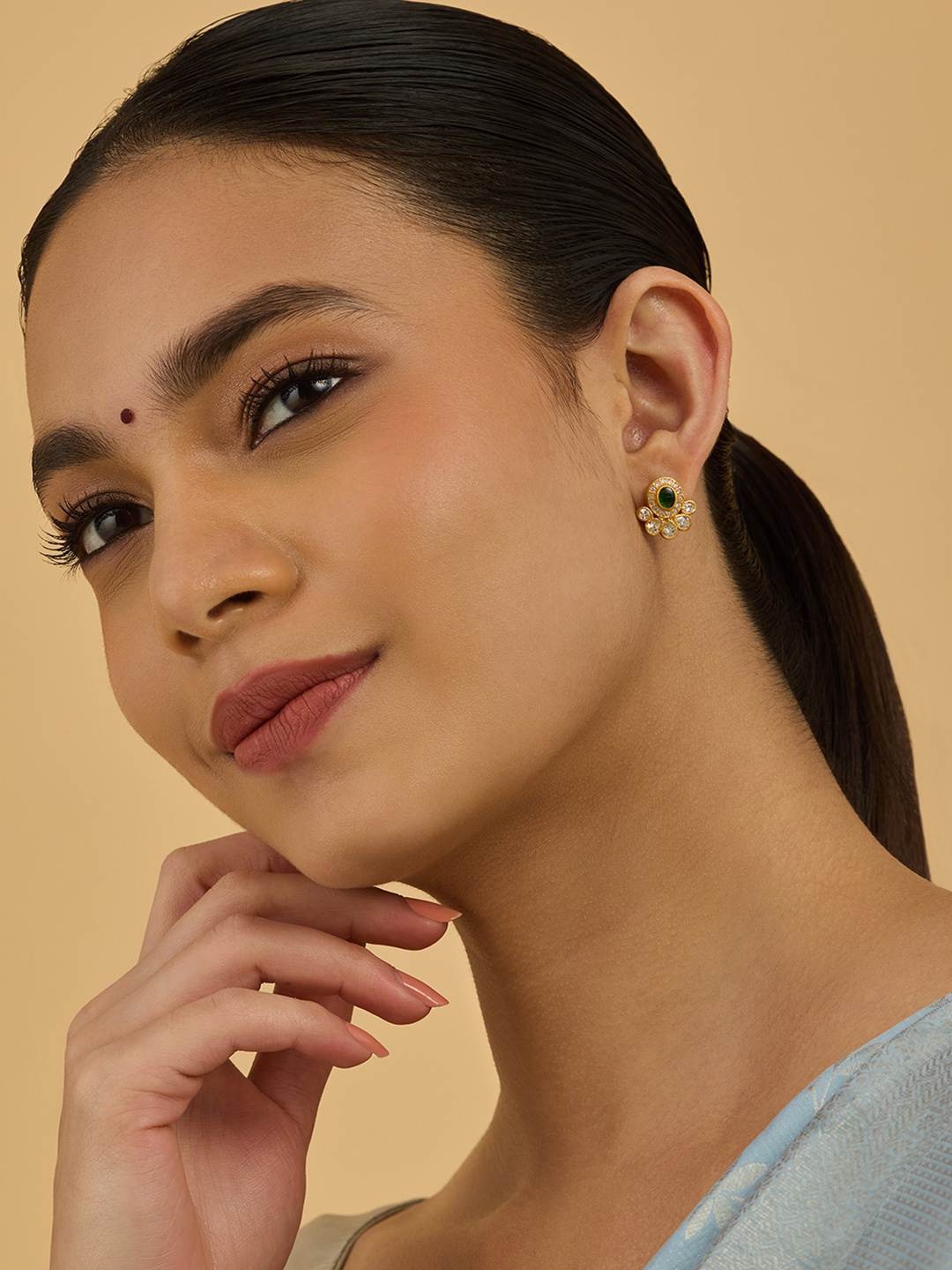 

Kushal's Fashion Jewellery Gold Plating Spherical Shaped Temple Studs Earrings