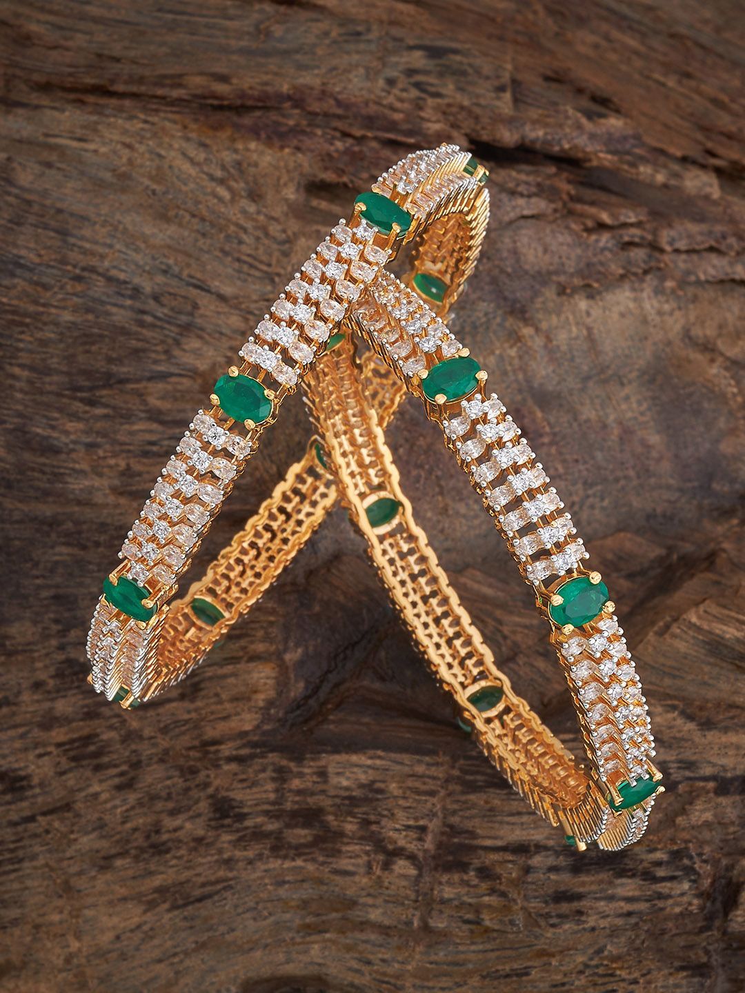 

Kushal's Fashion Jewellery Set Of 2 Gold-Plated Zircon-Studded Bangles