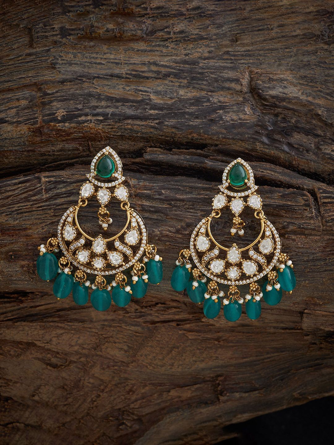 

Kushal's Fashion Jewellery Gold Plating Contemporary Kundan Chandbalis Earrings, Green