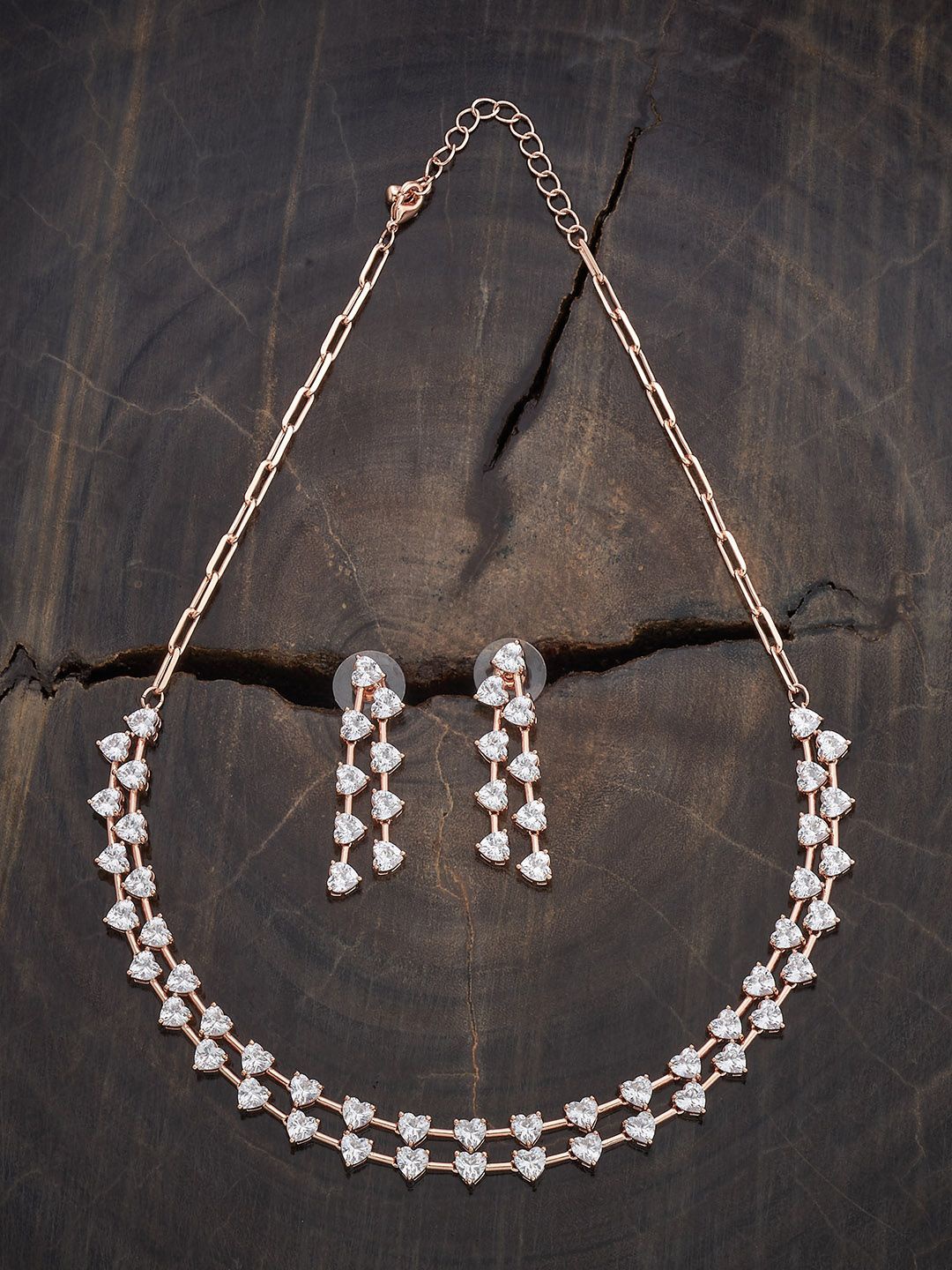 

Kushal's Fashion Jewellery Rose Gold Plated Cubic Zirconia Studded Jewellery Set