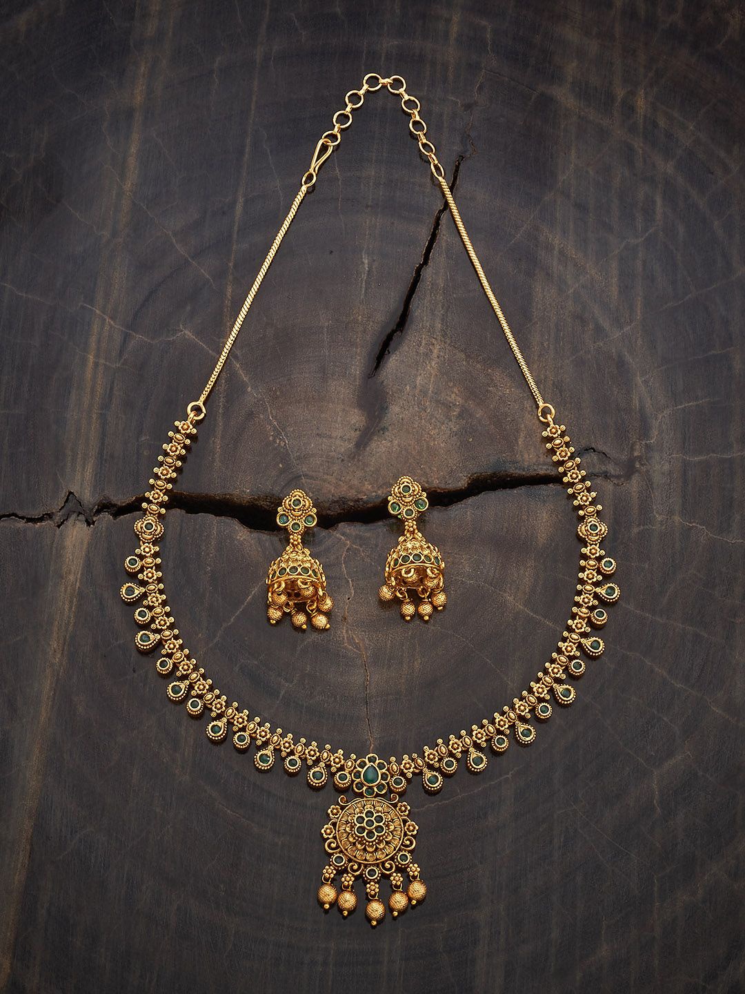 

Kushal's Fashion Jewellery Gold Plated Stone Studded Antique Jewellery Set