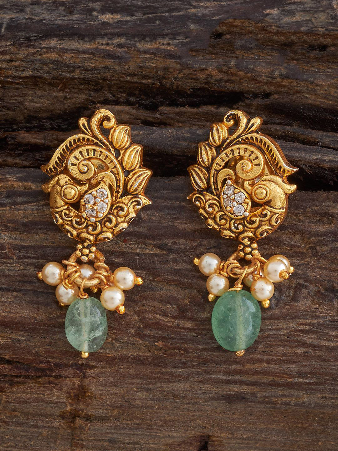 

Kushal's Fashion Jewellery 92.5 Silver Gold Plating Spherical Shaped Temple Studs Earrings