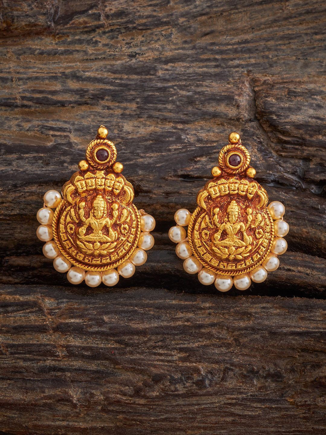 

Kushal's Fashion Jewellery 92.5 Silver Gold Plating Ruby Temple Studs Earrings