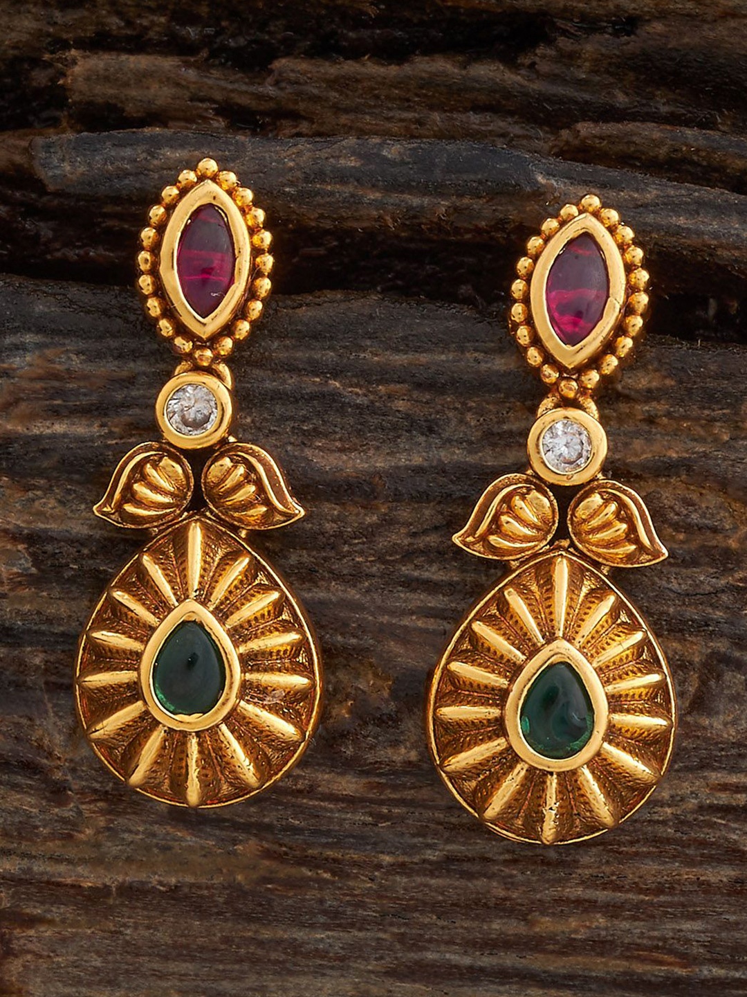 

Kushal's Fashion Jewellery Gold Plating Contemporary Ruby Antique Drop Earrings