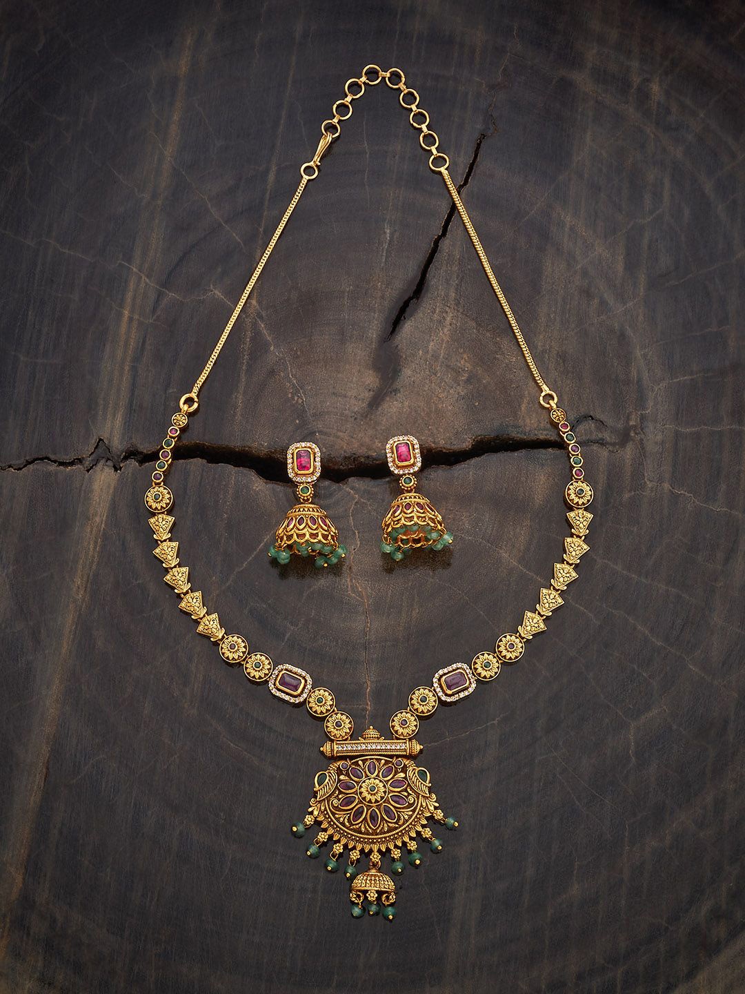 

Kushal's Fashion Jewellery Gold Plated Stone Studded & Beaded Antique Jewellery Set