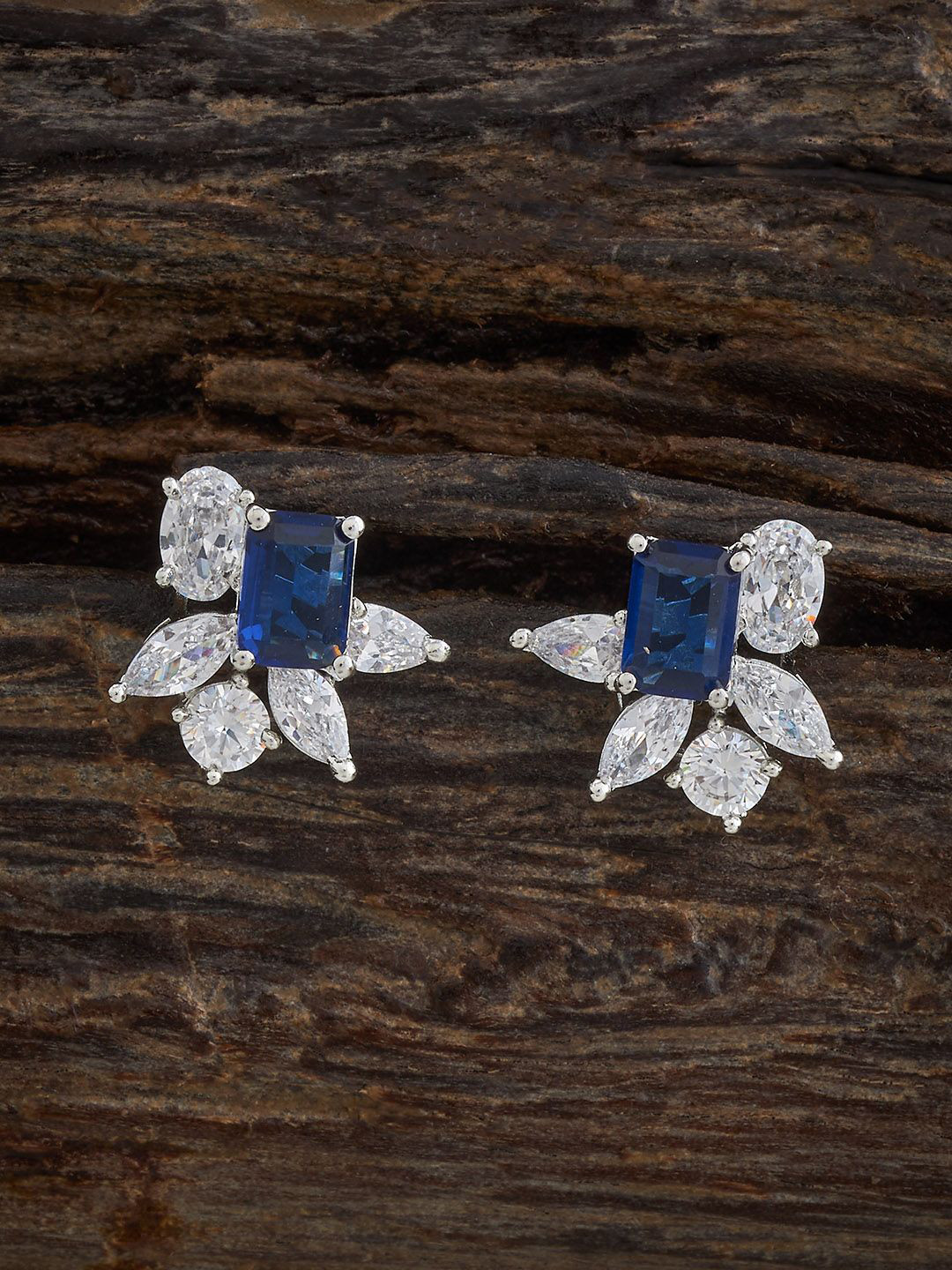 

Kushal's Fashion Jewellery Rhodium Plating Geometric Shaped Zircon Studs Earrings, Blue