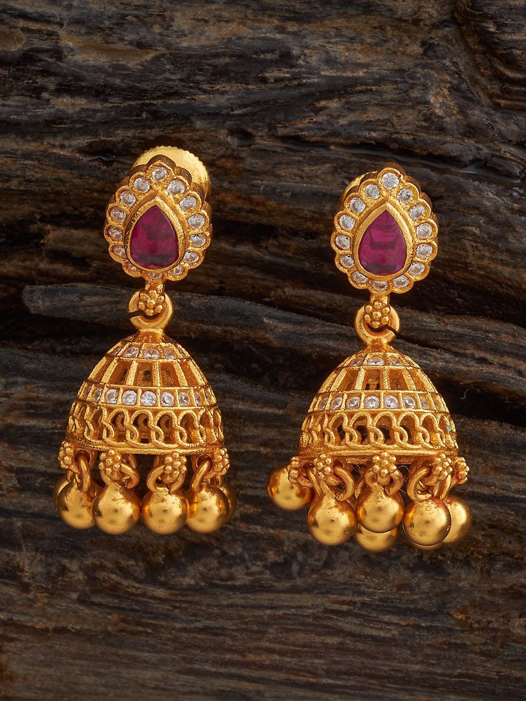 

Kushal's Fashion Jewellery 92.5 Silver Gold Plating Dome Shaped Temple Jhumkas Earrings