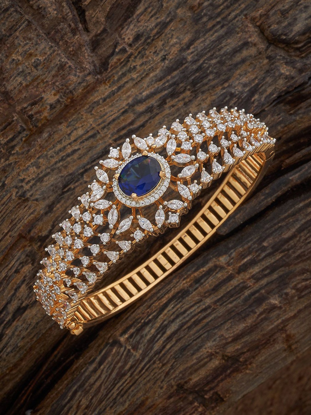 

Kushal's Fashion Jewellery Gold Plated Cubic Zirconia Stone Studded Cuff Bracelet