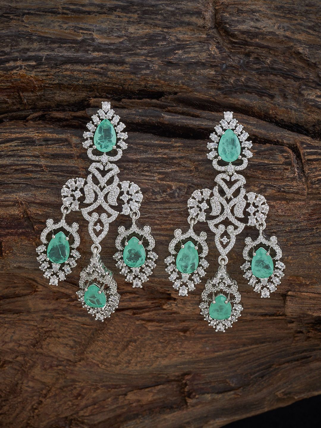 

Kushal's Fashion Jewellery Rhodium Plating Contemporary Zircon Drop Earrings, Silver