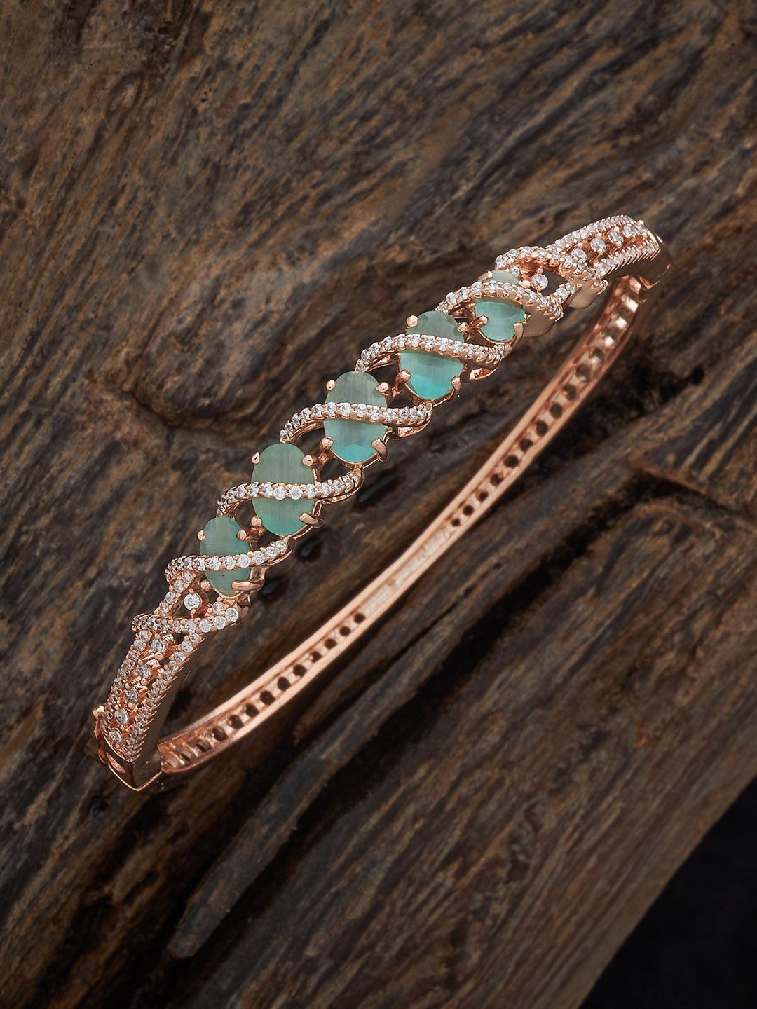 

Kushal's Fashion Jewellery Rose Gold-Plated Zircon Stone-Studded Kada Bracelet