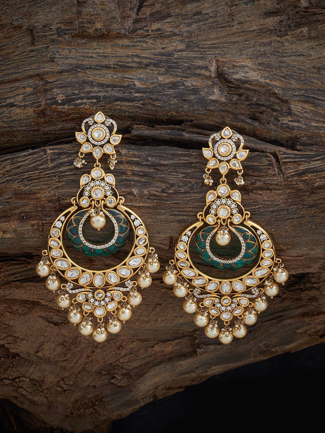 

Kushal's Fashion Jewellery Victorian-Plated Kundan Stone Studded Drop Earrings, Gold