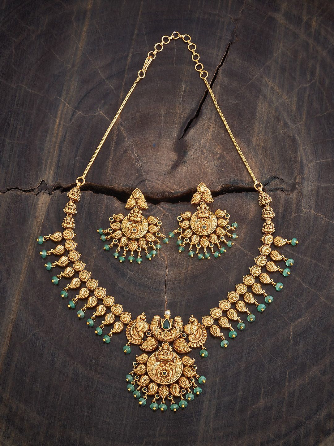 

Kushal's Fashion Jewellery Gold-Plated Stones-Studded & Beaded Antique Necklace & Earrings