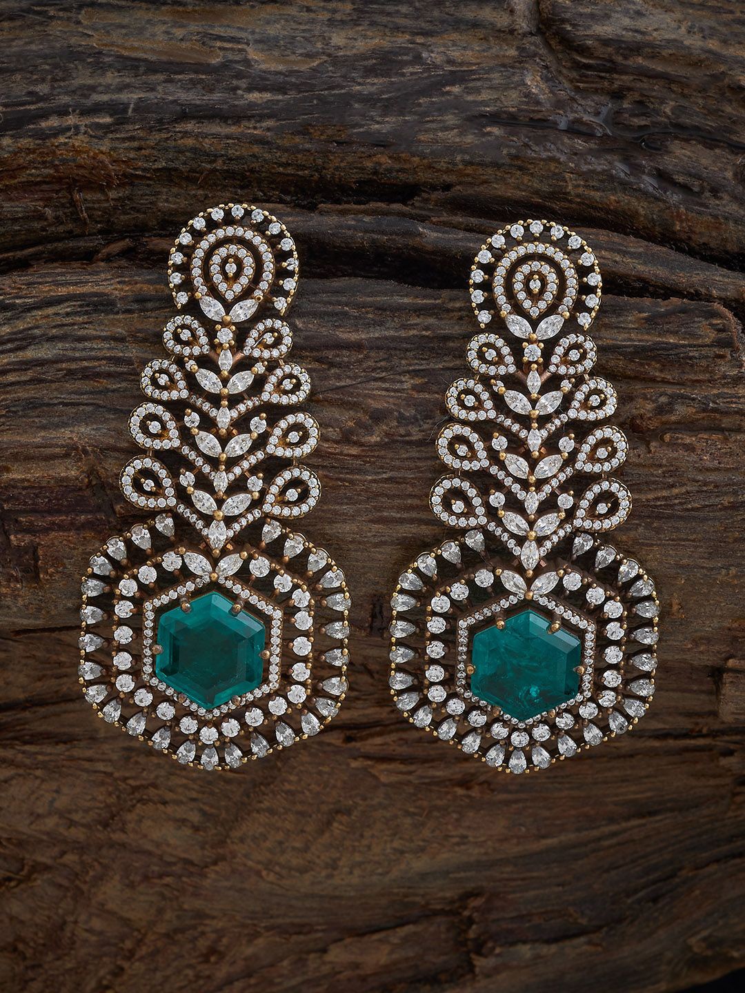 

Kushal's Fashion Jewellery Victorian-Plated Zircon Stone Studded Contemporary DropEarrings, Gold