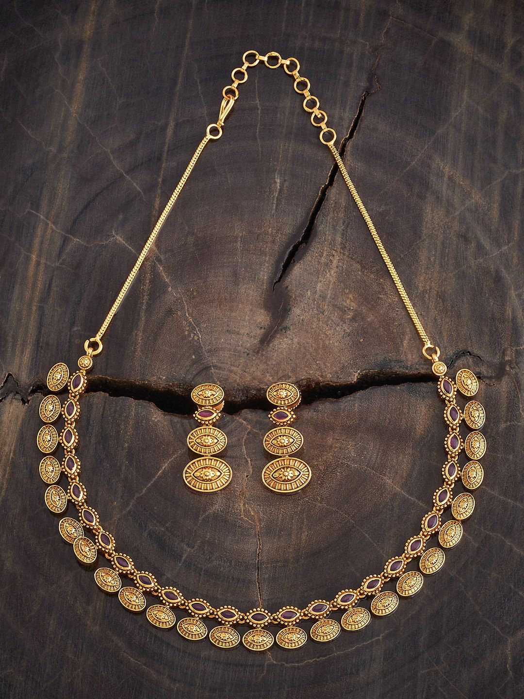 

Kushal's Fashion Jewellery Gold-Plated Stones Studded Antique Jewellery Set
