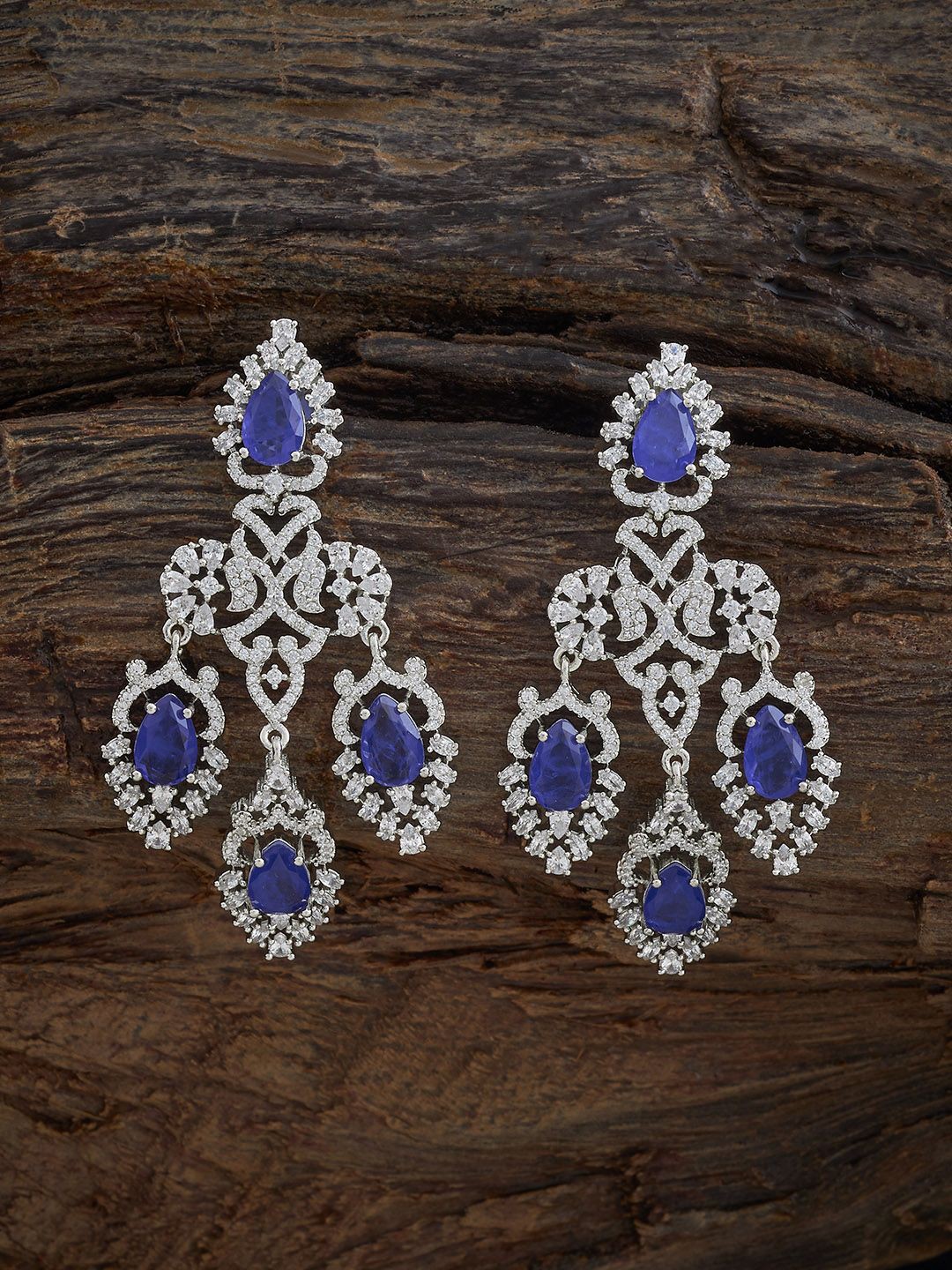 

Kushal's Fashion Jewellery Rhodium-Plated Zircon Stone Studded Contemporary Drop Earrings, White